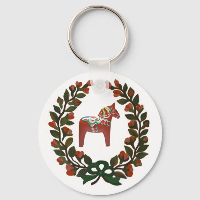 Dala Horse Wreath Schlüsselanhänger (Vorderseite)