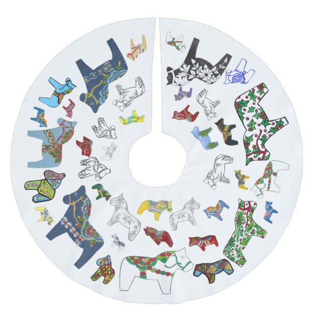 Dala Horses Tree Skirt Polyester Weihnachtsbaumdecke (Vorderseite)