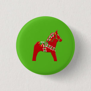 Dala Pferd in Rot und Grün Button