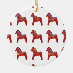 Dala-Pferd rot ornamentiert Keramik Ornament