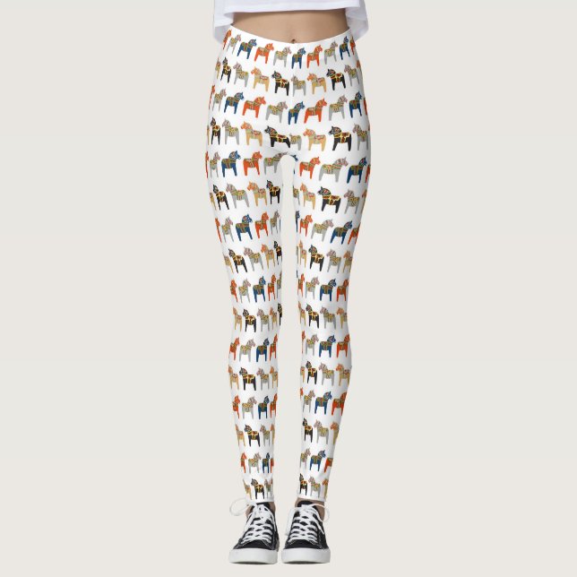 Dala Pferd Schwedisches Volksmuster Leggings (Vorderseite)