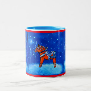 Dala Pferde in der Winter-Tasse Zweifarbige Tasse