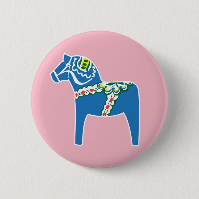Dalahäst | Dala Pferd blau Button (Vorderseite)
