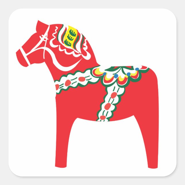 Dalahäst | Dala Pferd Quadratischer Aufkleber (Vorderseite)