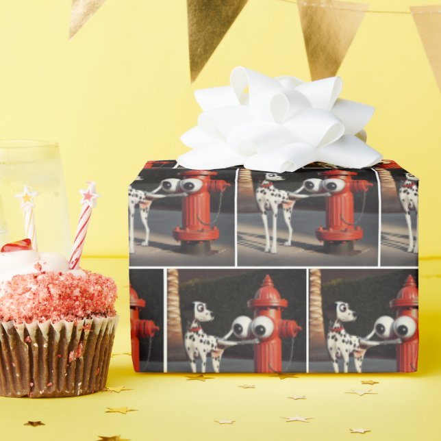 Dalformation Saluting a Red Fire Hydrant Geschenkpapier (Geburtstagsparty)