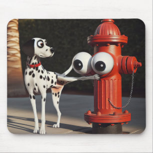 Dalformation Saluting a Red Fire Hydrant Mousepad