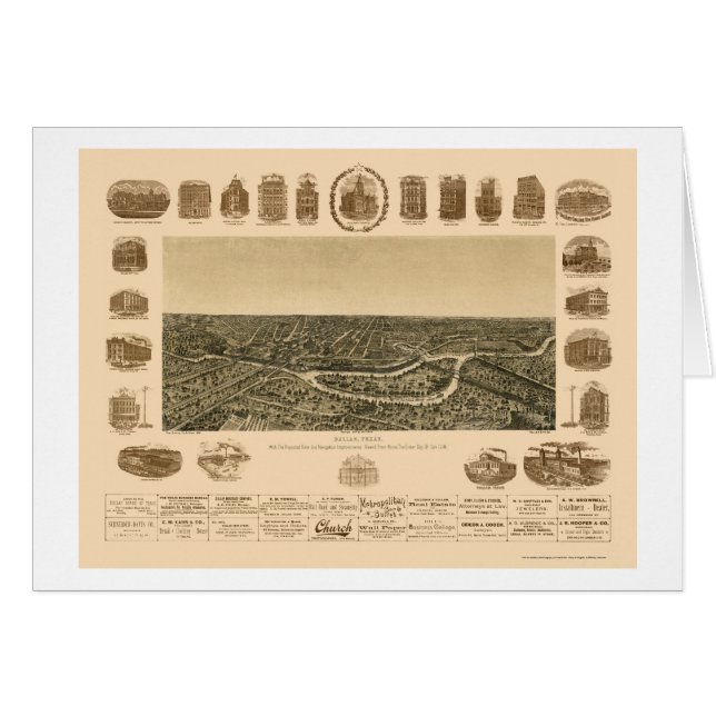 Dallas, carte panoramique de TX - 1892 (Devant horizontal)