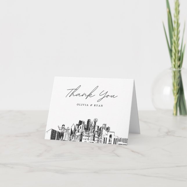 Dallas City Skyline Sketch Blank Danke Karte (Vorderseite)