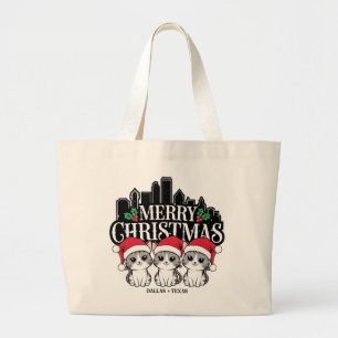 Dallas City Texas Merry Christmas Cats USA Jumbo Stoffbeutel