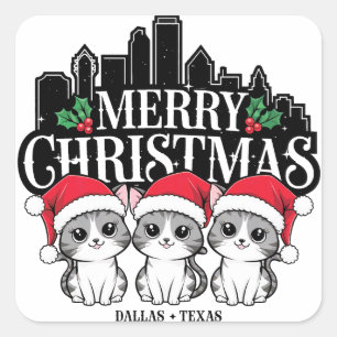 Dallas City Texas Merry Christmas Cats USA Quadratischer Aufkleber