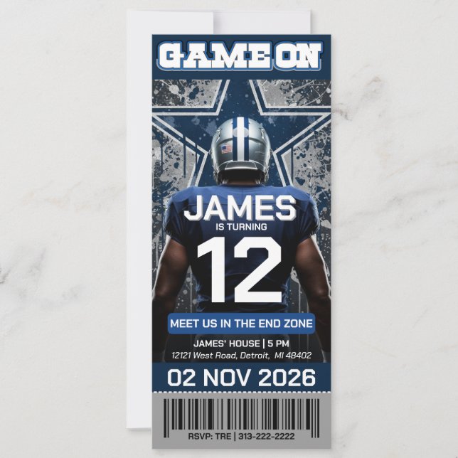 Dallas Football Ticket Birthday Invitation (Devant)