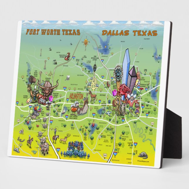 Dallas Fort Worth Cartoon Karte Fotoplatte (Seite)