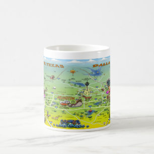 Dallas Fort Worth Cartoon Karte Kaffeetasse