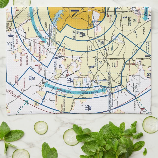 Dallas Ft. Worth Flyway Chart Geschirrtuch (Gefaltet)