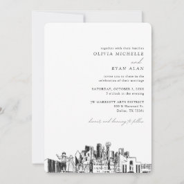 Dallas Mariage élégant Skyline Sketch Invitation