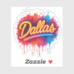 Dallas Neon Street Art Splash - Retro Vibrannt Cit Aufkleber