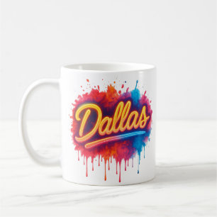 Dallas Neon Street Art Splash - Retro Vibrannt Cit Kaffeetasse