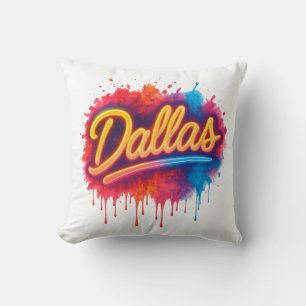 Dallas Neon Street Art Splash - Retro Vibrannt Cit Kissen