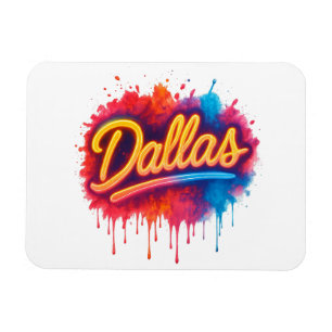 Dallas Neon Street Art Splash - Retro Vibrannt Cit Magnet