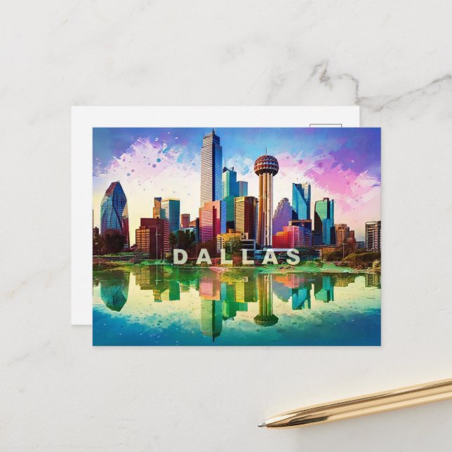 Dallas Postcard - Iconic Skyline Postkarte (Vorderseite/Rückseite Beispiel)