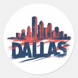 Dallas Skyline Aquarell-Kunstposter – Texas Stadt Runder Aufkleber