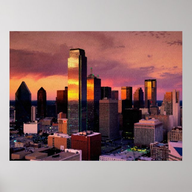 Dallas Skyline bei Sunset Poster (Vorne)