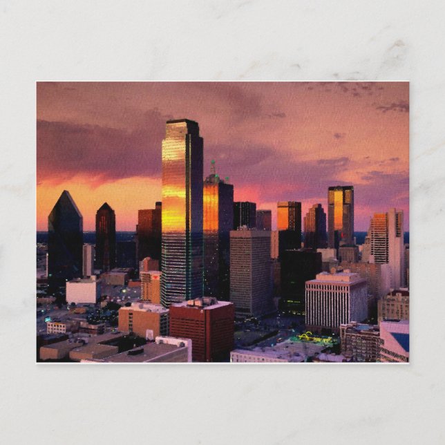 Dallas Skyline bei Sunset Postkarte (Vorderseite)