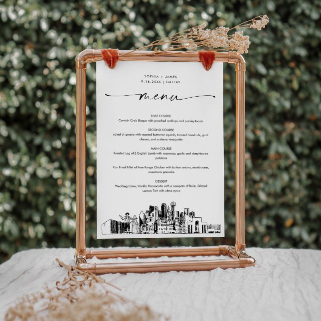 Dallas Skyline Mariage Dîner Carte menu 5x7 (Créateur téléchargé)