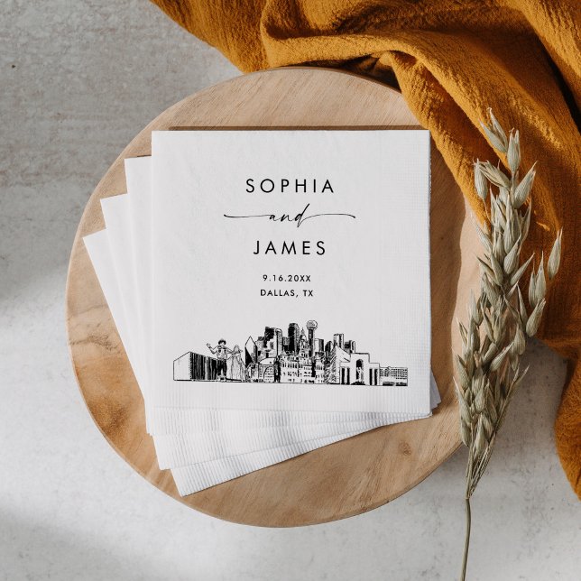 Dallas Skyline Modern Wedding Cocktail Serviette (Von Creator hochgeladen)