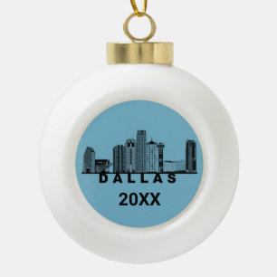 Dallas Skyline Silhouette Keramik Kugel-Ornament