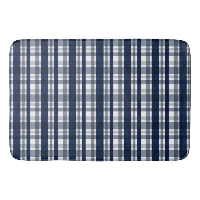 Dallas Sportfan Navy Blue Silver Kariert gestreift Badematte (Vorderseite)