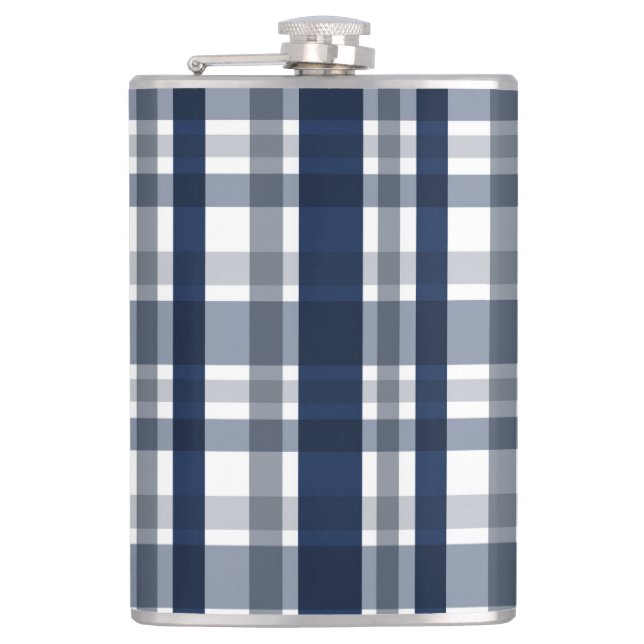 Dallas Sportfan Navy Blue Silver Kariert gestreift Flachmann (Vorderseite)