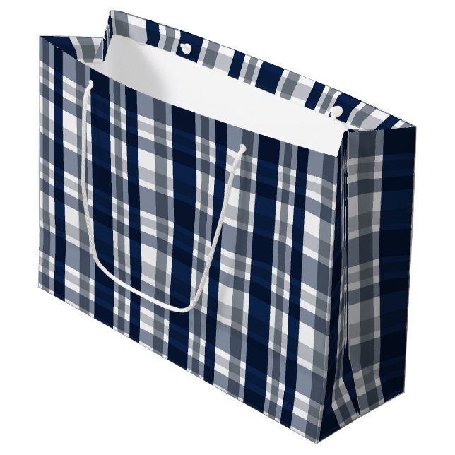 Dallas Sportfan Navy Blue Silver Kariert gestreift Große Geschenktüte (Vorderseite Schrägansicht)
