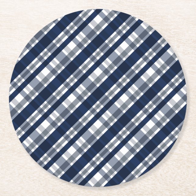 Dallas Sportfan Navy Blue Silver Kariert gestreift Runder Pappuntersetzer (Vorderseite)