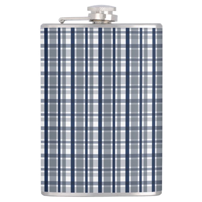 Dallas Sportfan Silver Navy Kariert gestreift Flachmann (Vorderseite)