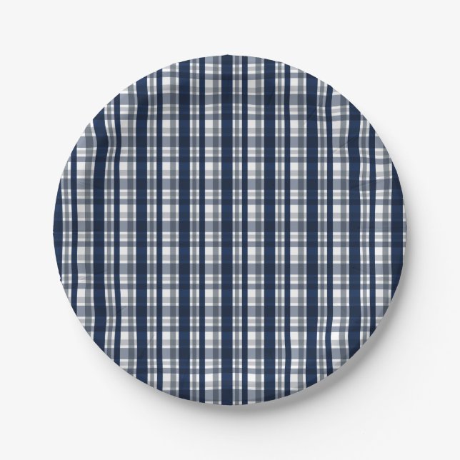 Dallas Sportfan Silver Navy Kariert gestreift Pappteller (Vorderseite)