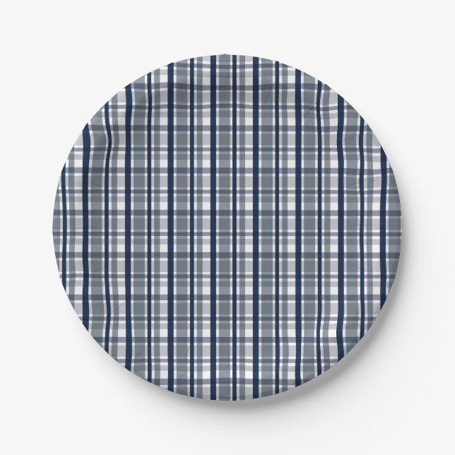 Dallas Sportfan Silver Navy Kariert gestreift Pappteller (Vorderseite)