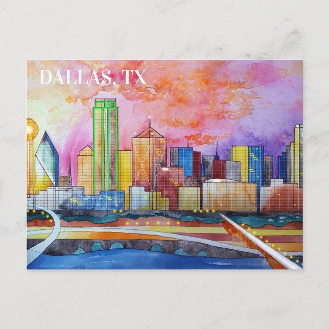 Dallas, Tex-Aquarellfarben-Postkarte Postkarte (Vorderseite)