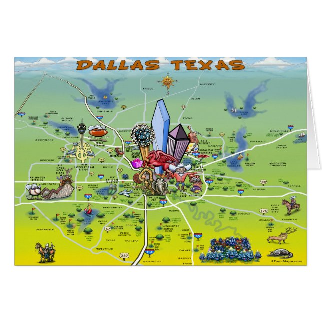 Dallas Texas Cartoon Map (Vorderseite (Horizontal))
