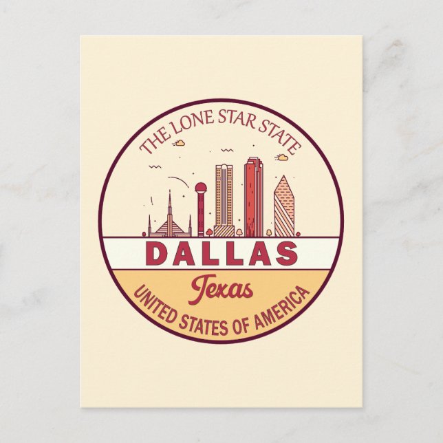 Dallas Texas City Skyline Emblem Postkarte (Vorderseite)
