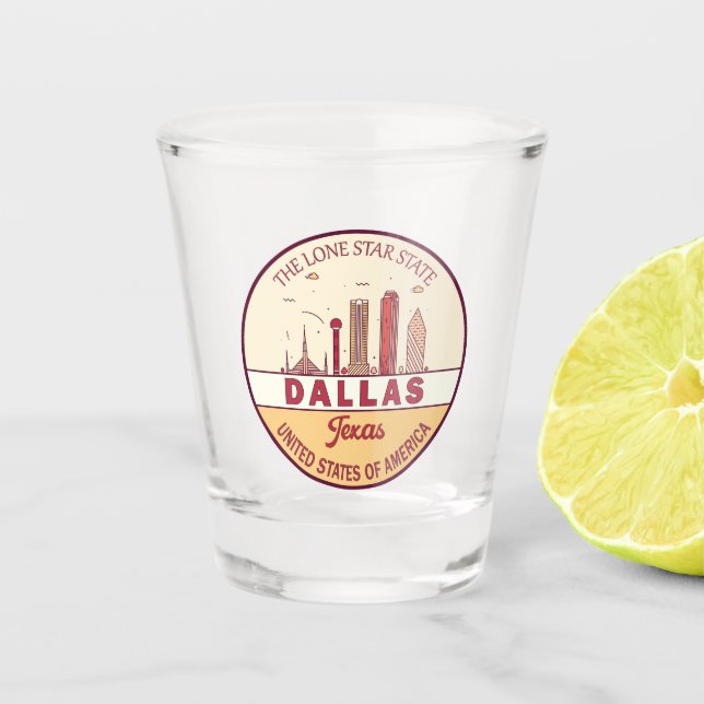 Dallas Texas City Skyline Emblem Schnapsglas (Vorderseite)