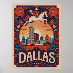 Dallas Texas - Elegantes Jugendstil-Stadtbild Poster