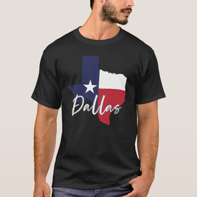 Dallas, Texas Flag Map Men's Black T-Shirt (Vorderseite)