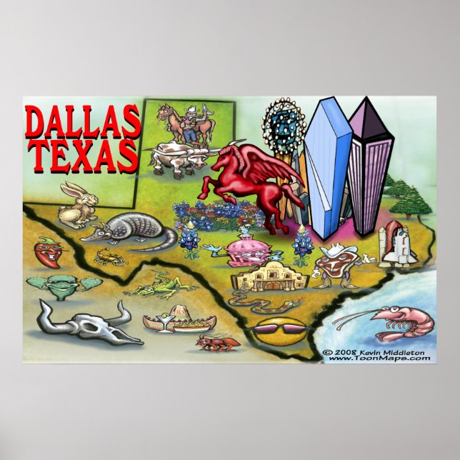 Dallas TEXAS Karte Poster (Vorne)