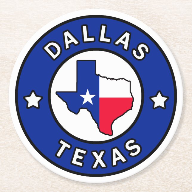 Dallas Texas Runder Pappuntersetzer (Vorderseite)