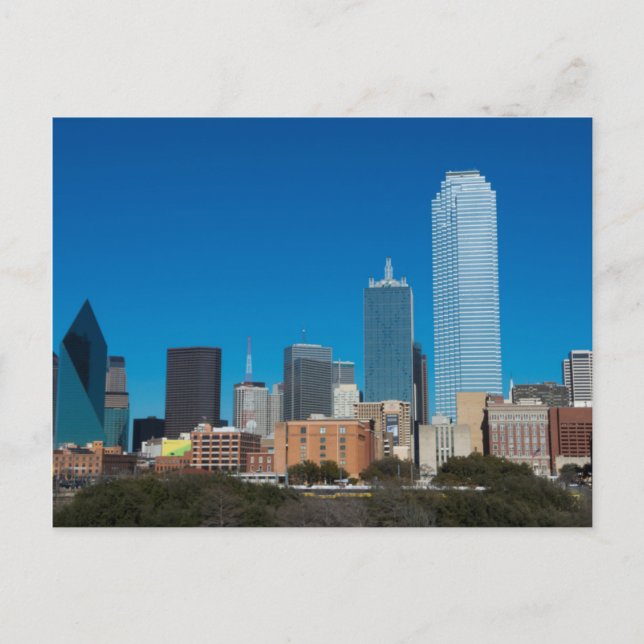 Dallas Texas Skyline bei Sonnenuntergang Postkarte (Vorderseite)
