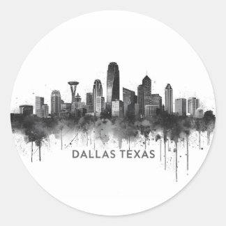 Dallas Texas Skyline Black and White Cityscape Runder Aufkleber
