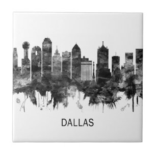 Dallas Texas Skyline BW Fliese
