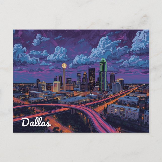 Dallas Texas Skyline City Art Postkarte (Vorderseite)