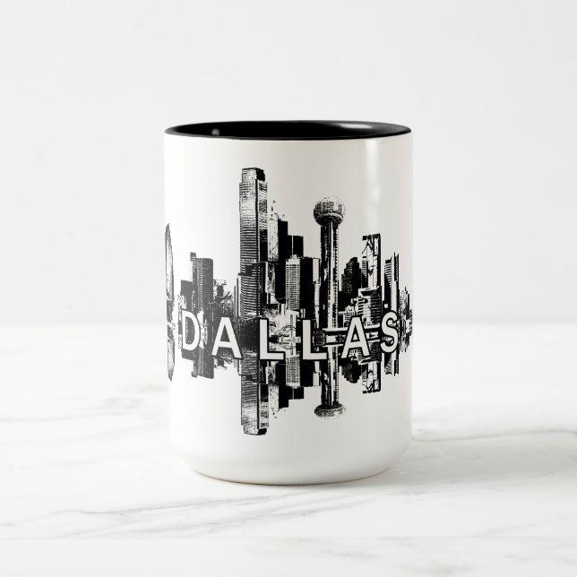 Dallas, Texas-Skyline in schwarz Zweifarbige Tasse (Mittel)
